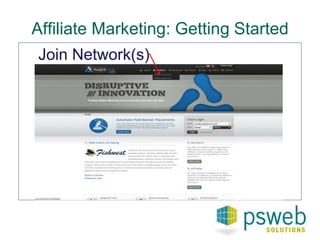 Affiliate Marketing: Getting Started 
Join Network(s) 
 