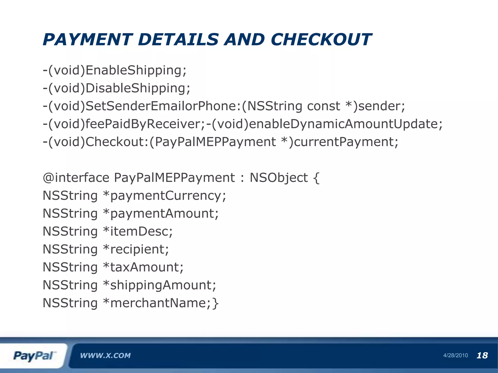 Mobile WebWWW.X.COM4/28/105Available on any mobile device athttp://m.paypal.comView Balance