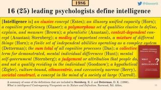 [Intelligence is] an elusive concept (Estes); an illusory unified capacity (Horn);
a cognitive proficiency (Glaser); a pol...