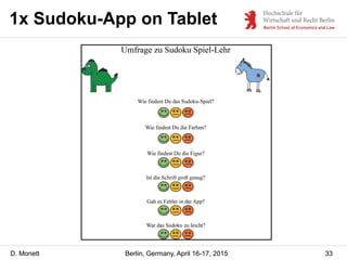 D. Monett
1x Sudoku-App on Tablet
33Berlin, Germany, April 16-17, 2015
 