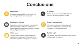 Conclusions
Prior experience available in mentoring and
supervising student research projects.
Parallel course on AI deliv...
