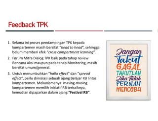 Feedback TPK
1. Selama ini proses pendampingan TPK kepada
kompartemen masih bersifat “head to head”, sehingga
belum member...