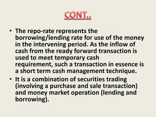 Salient Features of CDs CDs can be issued to individuals, corporations, companies, trusts, funds, associates, etc. NRIs can subscribe to CDs on non-repatriable basis. CDs attract stamp duty as applicable to negotiable instruments. Banks have to maintain SLR and CRR on the issue price of CDs. No ceiling on the amount to be issued. The minimum issue size of CDs is Rs.5 lakhs and multiples thereof. CDs are transferable by endorsement and delivery. The minimum lock-in-period for CDs is 15 days.CDs are issued by Banks, when the deposit growth is sluggish and credit demand is high and a tightening trend in call rate is evident. CDs are generally considered high cost liabilities and banks have recourse to them only under tight liquidity conditions.