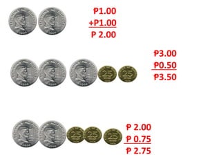 Ᵽ1.00
+P1.00
P 2.00
Ᵽ3.00
Ᵽ0.50
Ᵽ3.50
Ᵽ 2.00
Ᵽ 0.75
Ᵽ 2.75
 