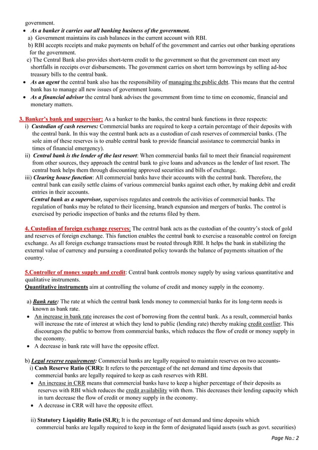 Money and banking notes PDF