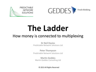 The Ladder
How money is connected to multiplexing
Dr Neil Davies
Predictable Network Solutions Ltd
Peter Thompson
Predictable Network Solutions Ltd
Martin Geddes
Martin Geddes Consulting Ltd
PREDICTABLE
NETWORK
SOLUTIONS
© 2013 All Rights Reserved
 