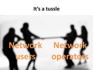 It’s a tussle
Network
users
Network
operators
 