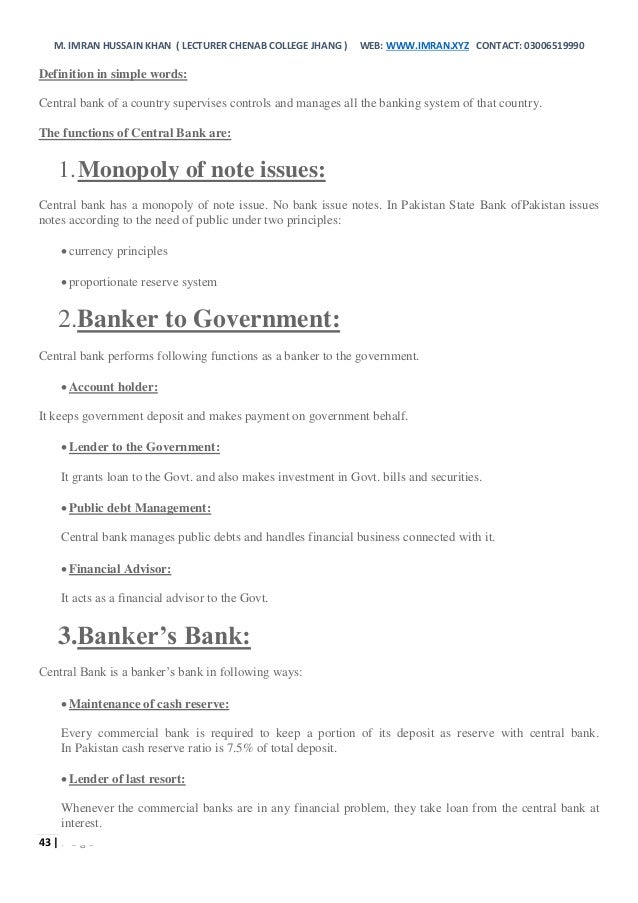 Money & banking notes for students http//www.imran.xyz