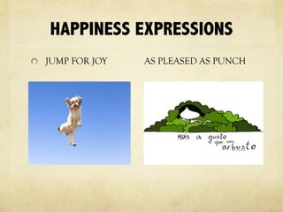 HAPPINESS EXPRESSIONS
JUMP FOR JOY AS PLEASED AS PUNCH
 