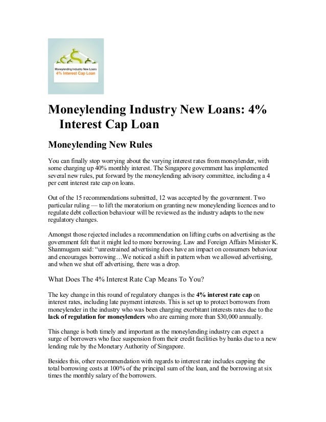 Moneylending industry new loans 4 interest cap loan