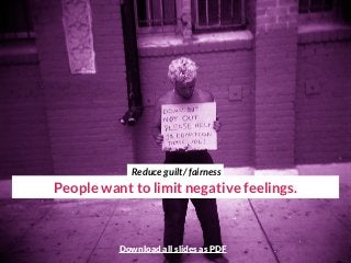 People want to limit negative feelings.
Reduce guilt/ fairness
Download all slides as PDF
 