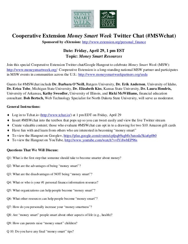 Money Smart Week Twitter Chat Flyer For 04 29 16 - 