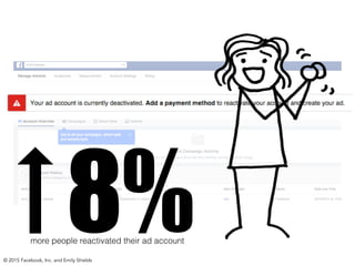 8%© 2015 Facebook, Inc. and Emily Shields
more people reactivated their ad account
 