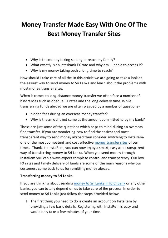 Money Transfer Made Easy With One Of The Best Money Transfer Sites - money transfer made easy with one of the best money transfer s!   ites why is the