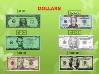 $1.00
$20.00
$10.00 $100.00
$50.00$5.00
 