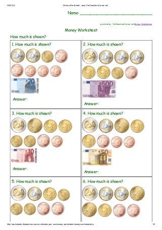Money worksheet www.the teacherscorner