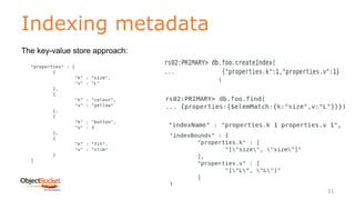 Indexing metadata
21
The key-value store approach:
 