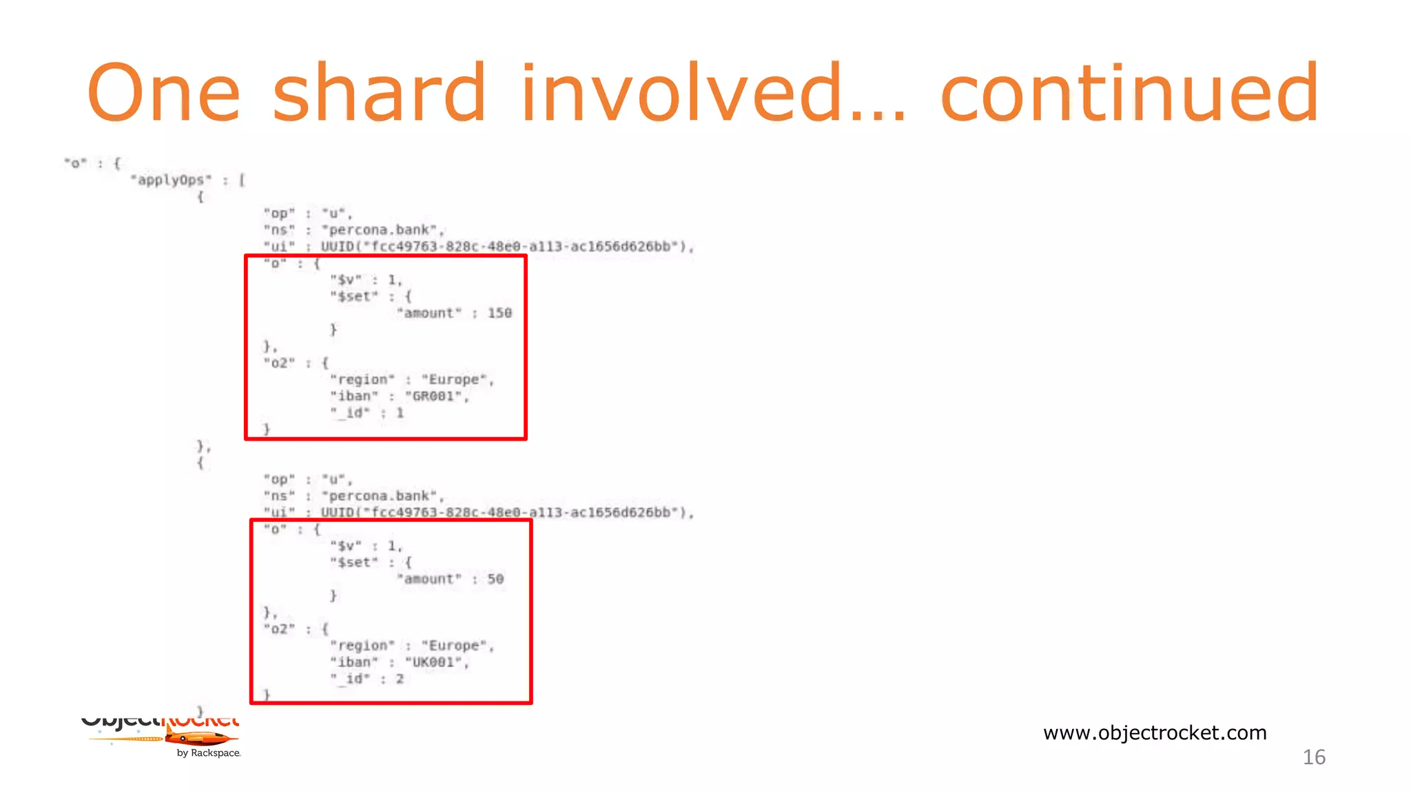 One shard involved… continued
www.objectrocket.com
16
 