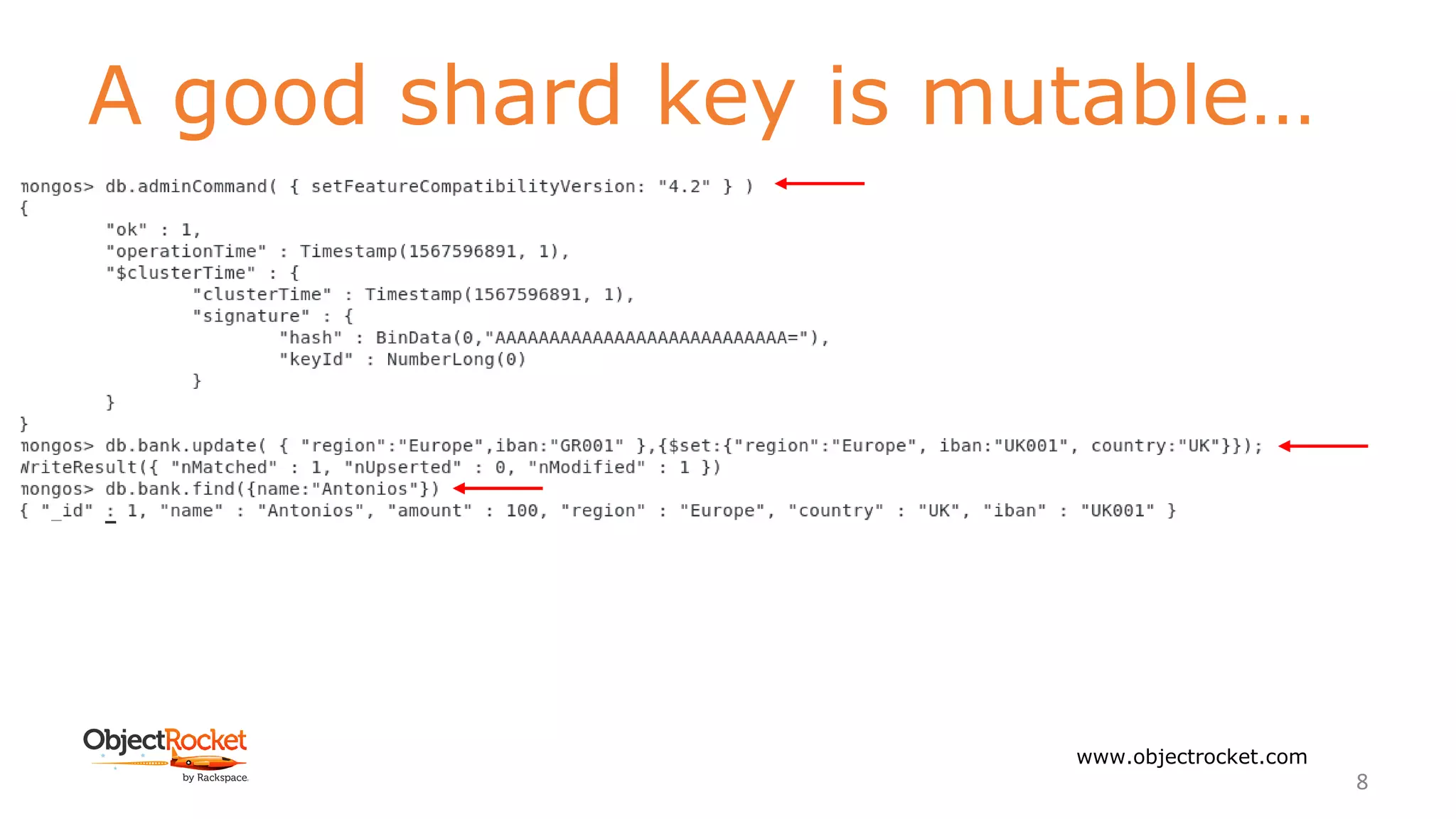 A good shard key is mutable…
www.objectrocket.com
8
 