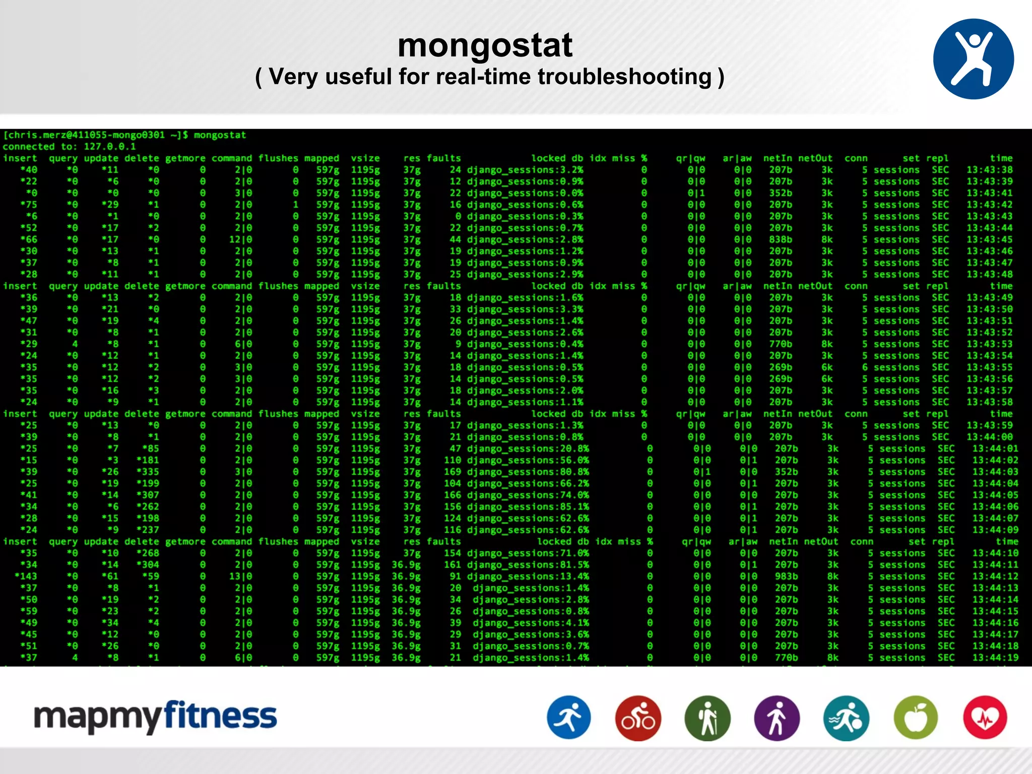 mongostat
( Very useful for real-time troubleshooting )
 