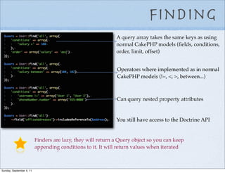 Finding
                                                             A query array takes the same keys as using
          ...