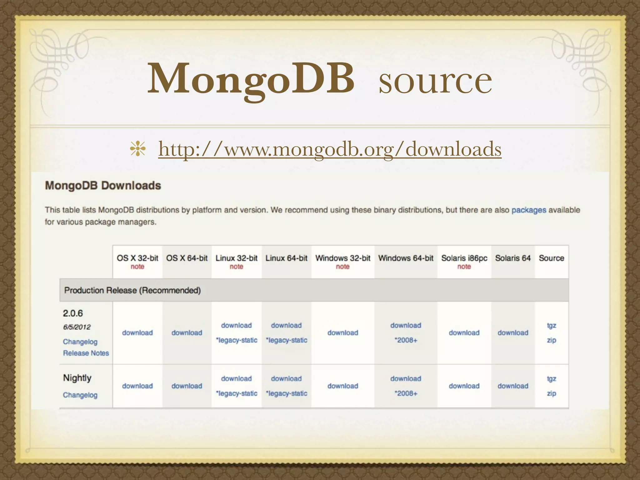 MongoDB source
http://www.mongodb.org/downloads
 