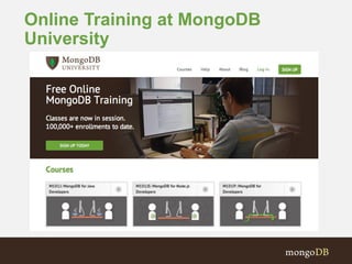 Online Training at MongoDB
University
 