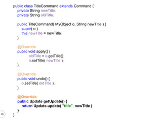 20 
Обновление объекта целиком 
• изменение всех деревьев индексов 
• блокировка всей БД на время записи 
документа 
• размещение объекта целиком на диске 
• добавление документа в oplog целиком 
– а значит еще раз запись на диск 
– передача объекта по сети для репликации 
 