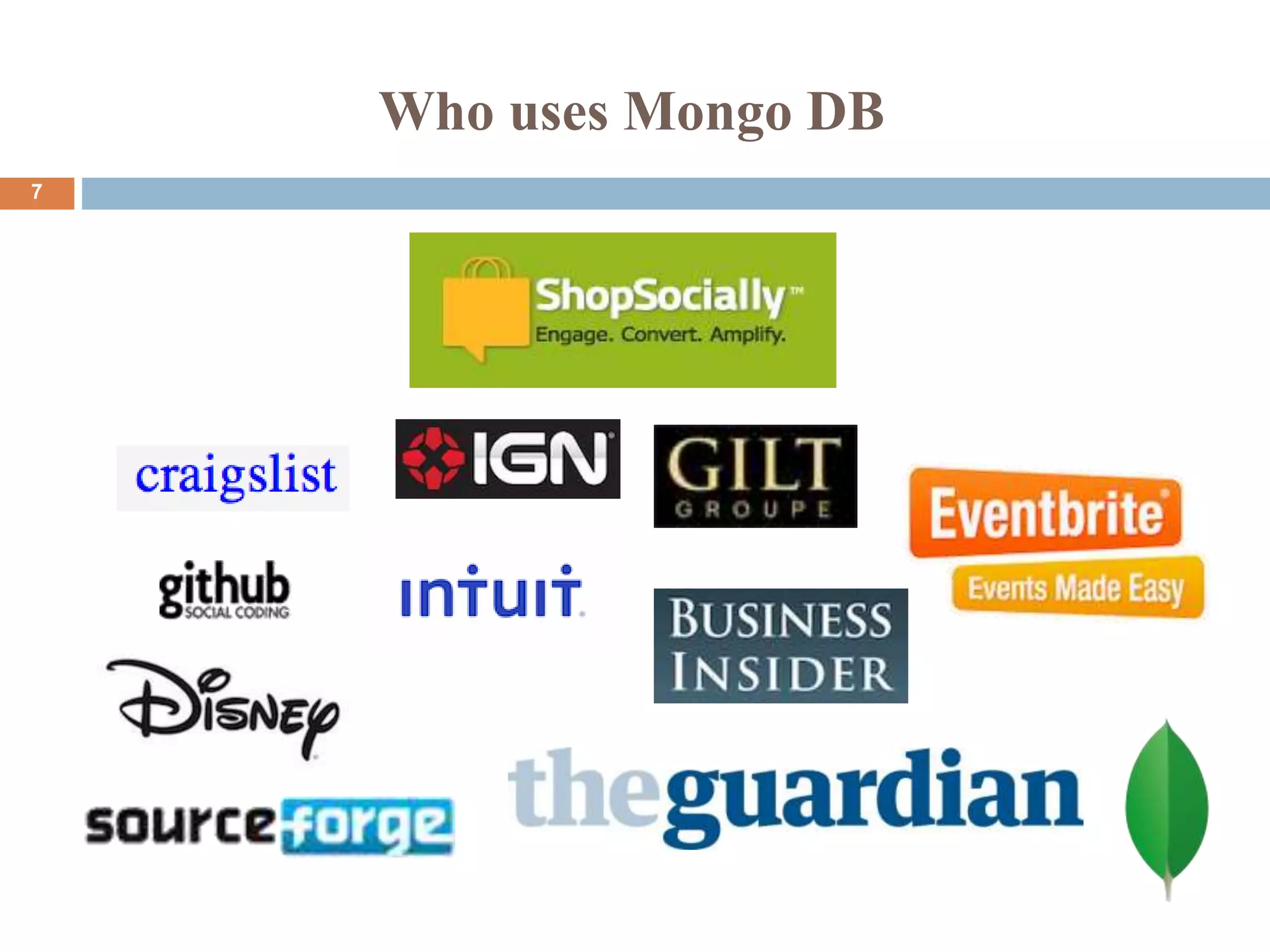 Who uses Mongo DB
7
 