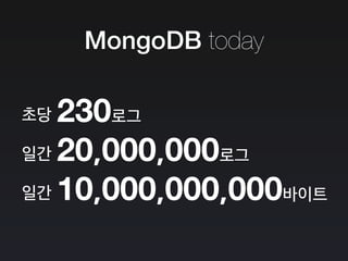 MongoDB today
230로그
20,000,000로그
10,000,000,000바이트
초당
일간
일간
 