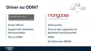 Driver ou ODM?
Driver officiel
Support des dernières
fonctionnalités
Pas un ODM
3ème partie
Peut ne pas supporter les
dernières fonctionnalités
ODM
De facto avec MEAN
 