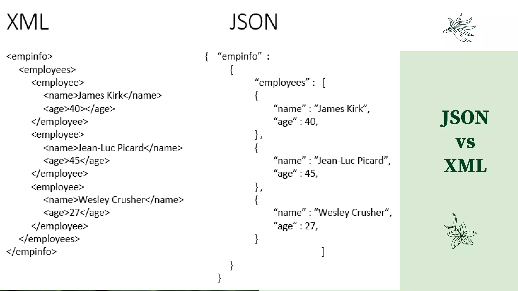 JSON
vs
XML
 