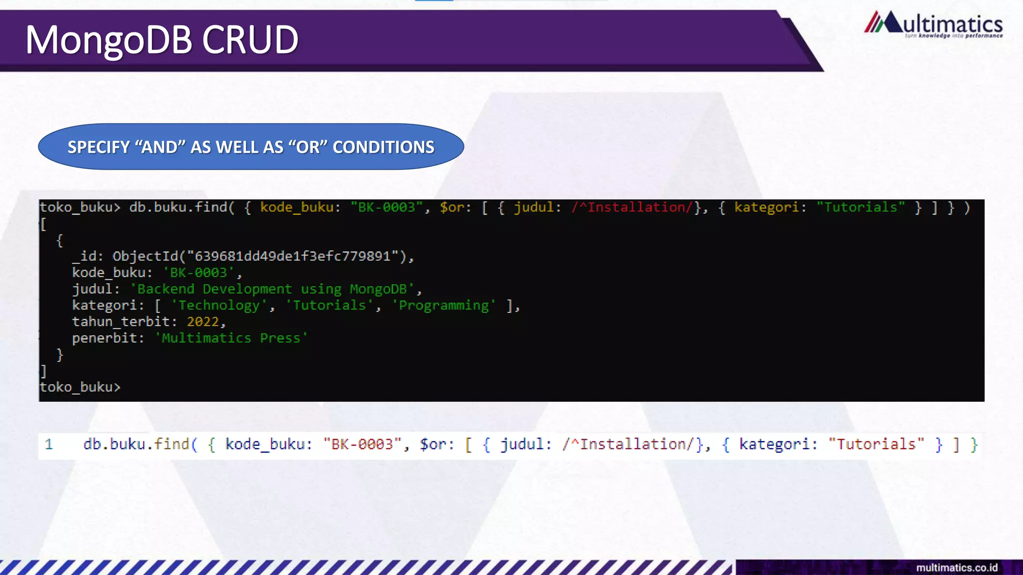 MongoDB CRUD
SPECIFY “AND” AS WELL AS “OR” CONDITIONS
 