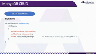 MongoDB CRUD
DELETE DOCUMENTS
Single Delete
 