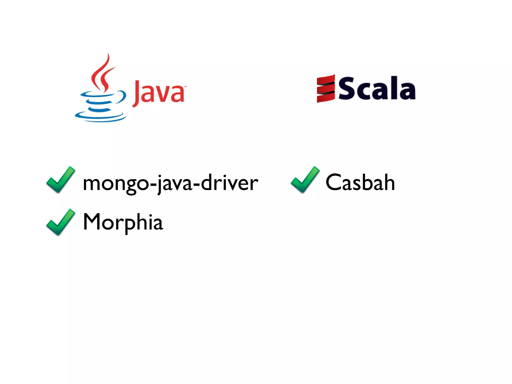 mongo-java-driver   Casbah
Morphia
 