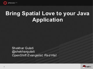 Bring Spatial Love to your Java
             Application



      Shekhar Gulati
      @shekhargulati
      OpenShift Evangelist, Red Hat


1
 