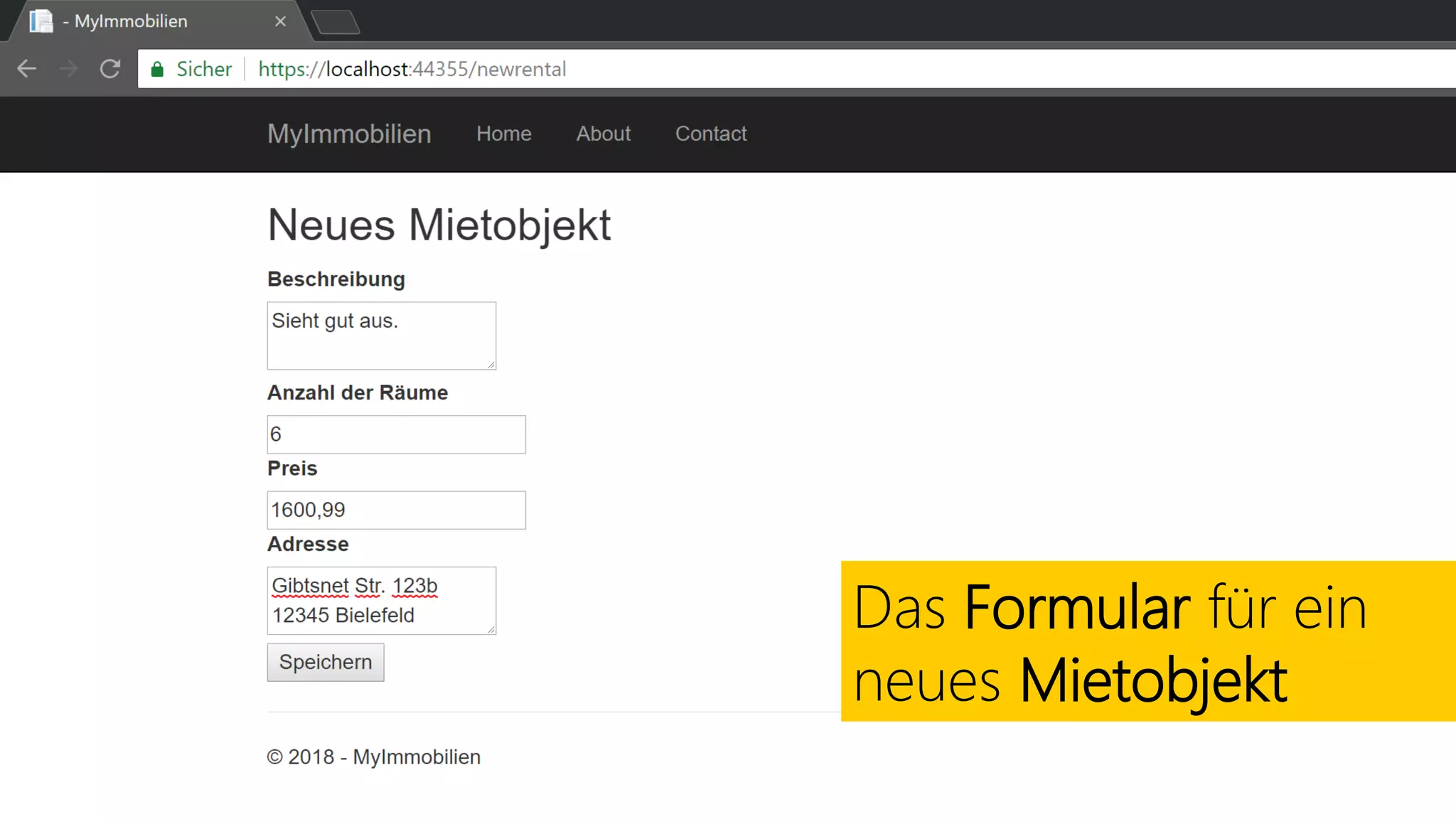 Das Formular für ein
neues Mietobjekt
 