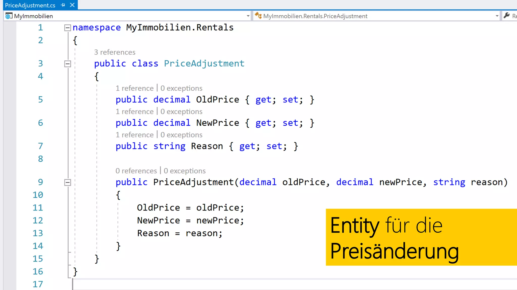 Entity für die
Preisänderung
 