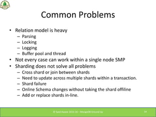 Common Problems
• Relation model is heavy
– Parsing
– Locking
– Logging
– Buffer pool and thread
• Not every case can work...