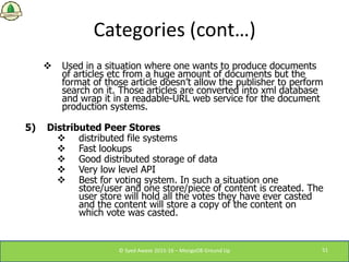 Categories (cont…)
 Used in a situation where one wants to produce documents
of articles etc from a huge amount of docume...