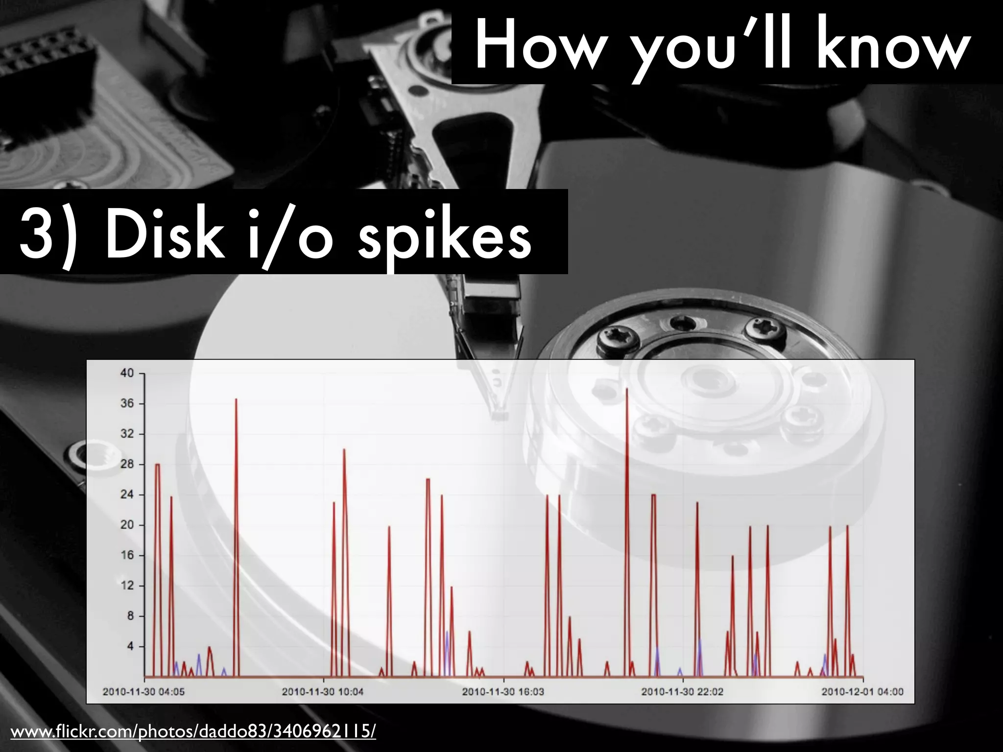 How you’ll know 3) Disk i/o spikes www.ﬂickr.com/photos/daddo83/3406962115/ 