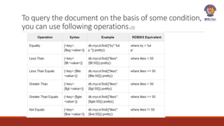 To query the document on the basis of some condition,
you can use following operations.[3]
 