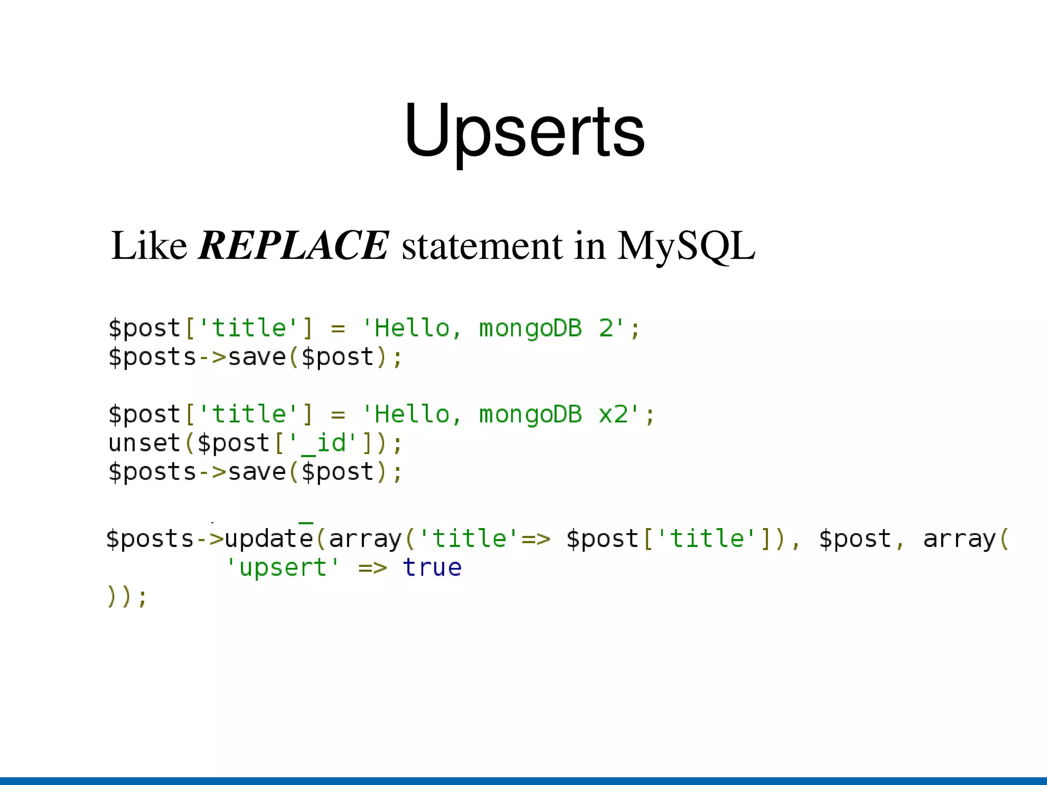 Start server: /path/to/mongodb/bin/mongod Default: localhost:27017 ./mongod -- port  27017 -- maxConns  50 -- logpath  /usr/local/mongodb-2.0.1/var/logs/mongod.log -- pidfilepath  /usr/local/mongodb-2.0.1/var/run/mongod.pid -- dbpath  /usr/local/mongodb-2.0.1/data/db -- directoryperdb 