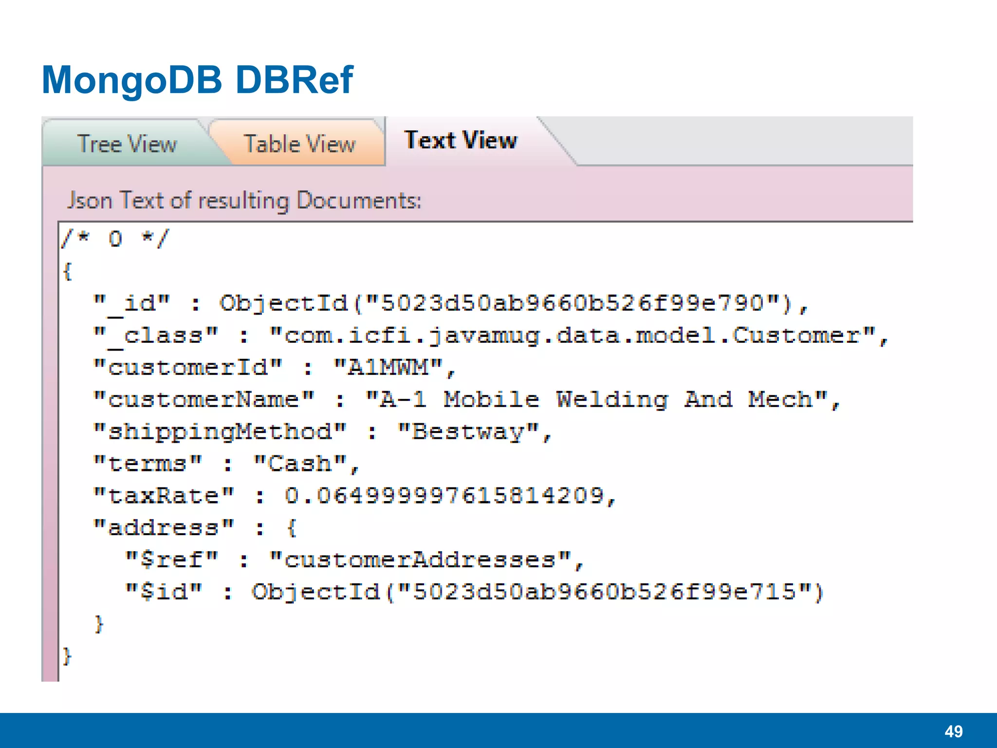 49
MongoDB DBRef
 