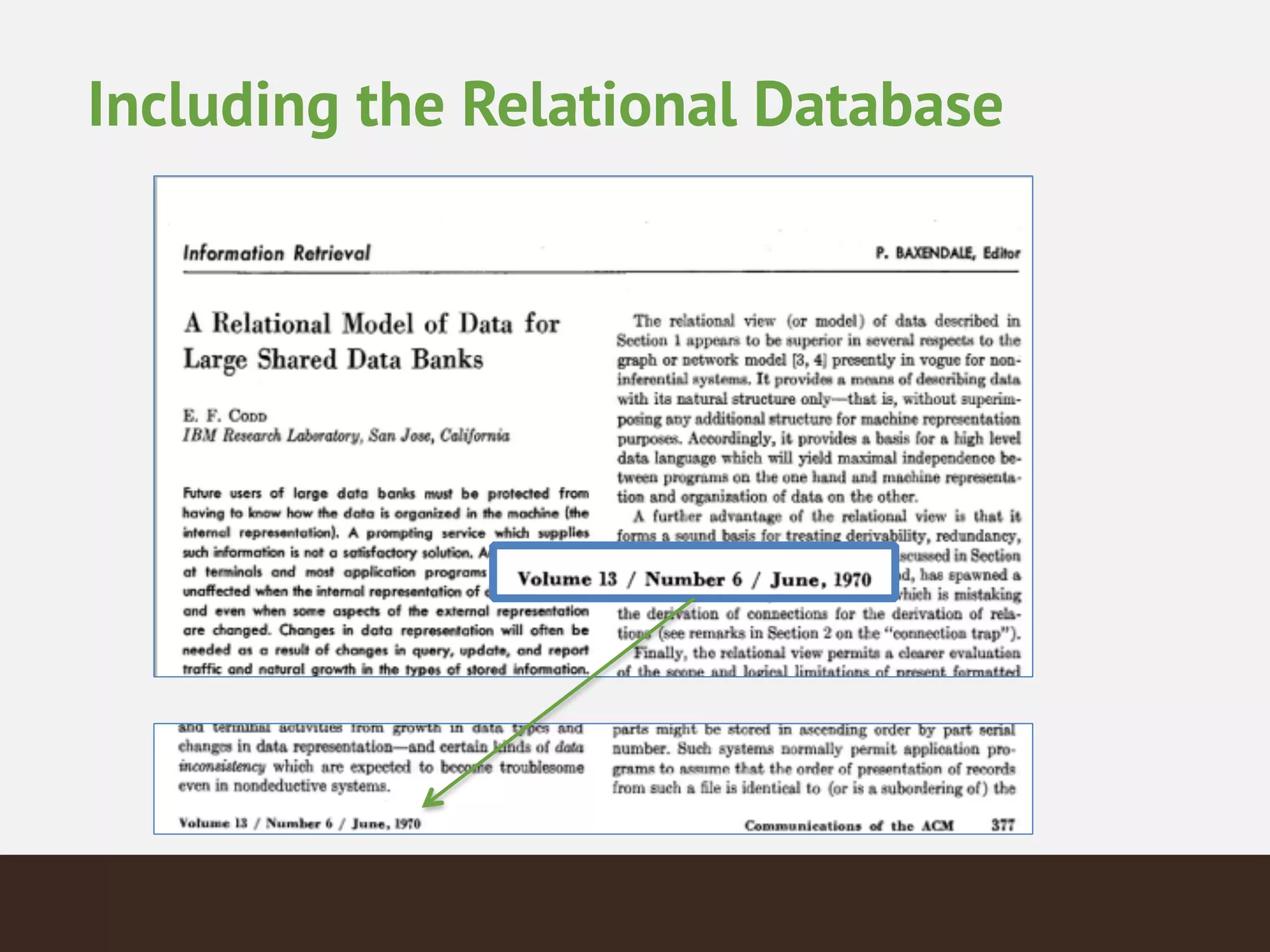 Including the Relational Database
 