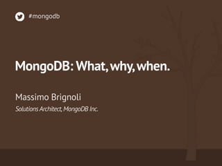 MongoDB: What,why,when.
SolutionsArchitect,MongoDB Inc.
Massimo Brignoli
#mongodb
 