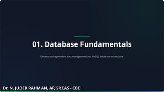 01. Database Fundamentals
Understanding modern data management and NoSQL database architecture
Dr. N. JUBER RAHMAN, AP, SRCAS - CBE
 