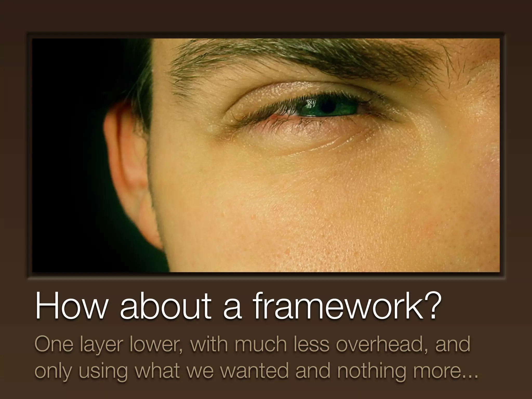How about a framework?
One layer lower, with much less overhead, and
only using what we wanted and nothing more...
 