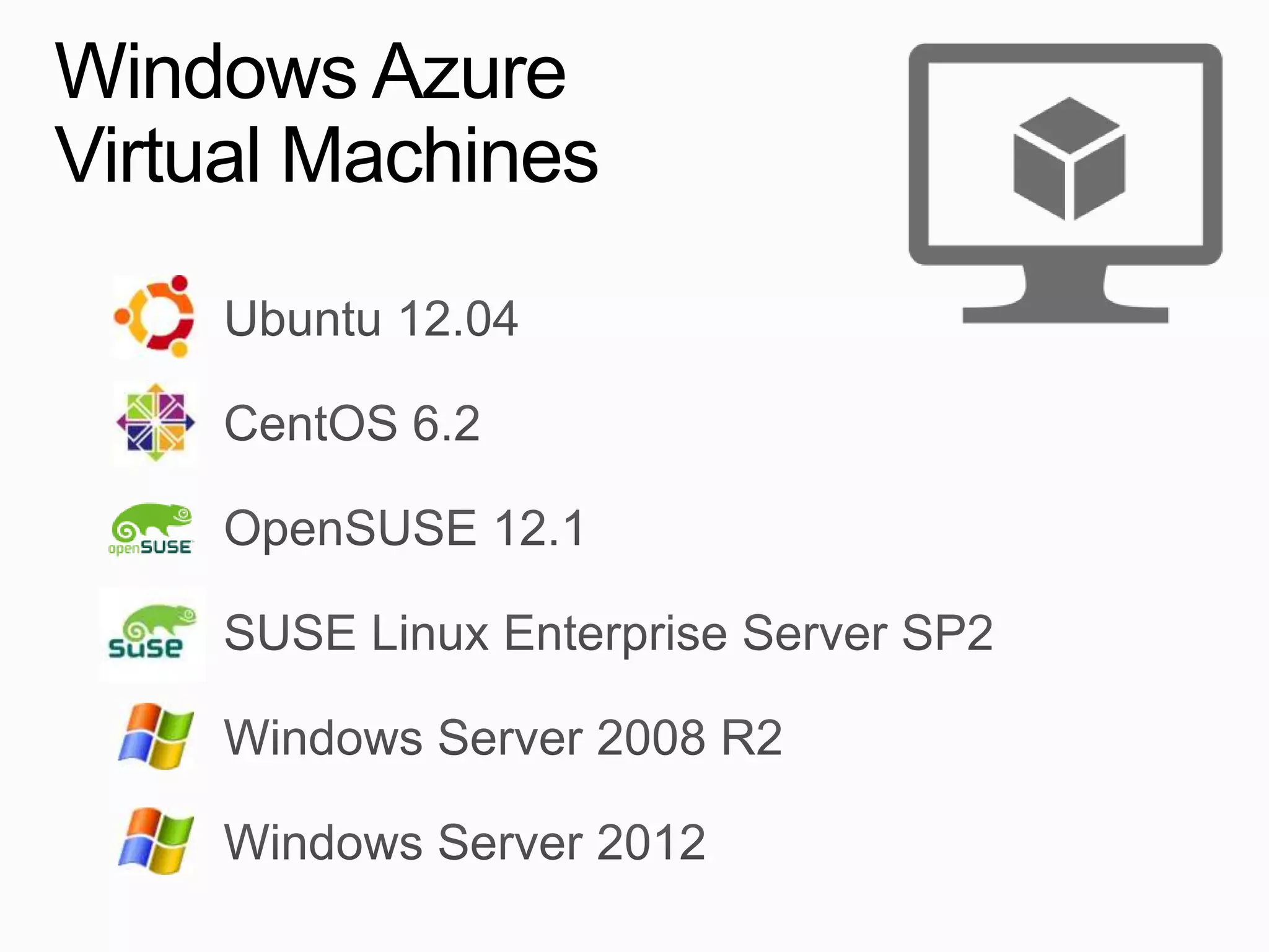 Windows Azure
Virtual Machines
 