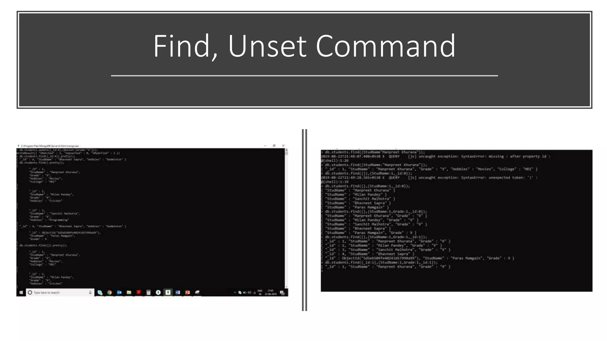 Find, Unset Command
 